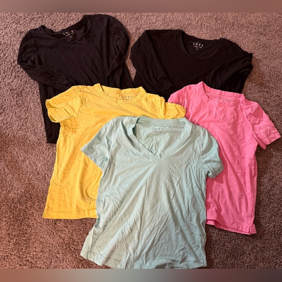 LOFT Tops - LOFT Size Small Tee Lot- Black (2), Neon Green, Neon Pink, Light Blue